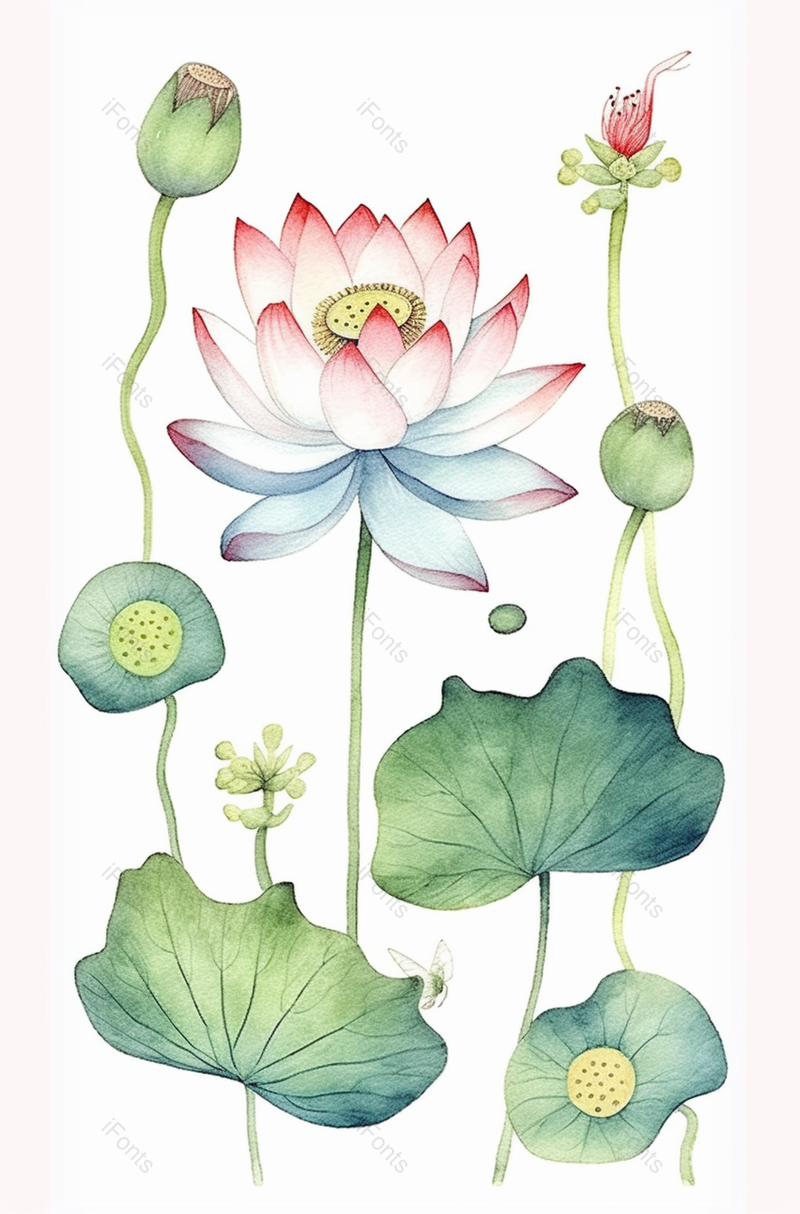 盛开的荷花手绘水彩花卉插画背景图,插画/手绘图,插画/手绘图库,插画/手绘图下载,插画/手绘
